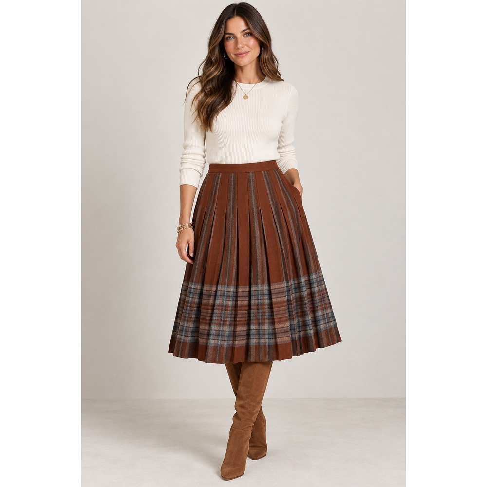 Pendleton Wool Pleated Plaid Skirt Rust Brown Dark Academia Old Money Vintage 6